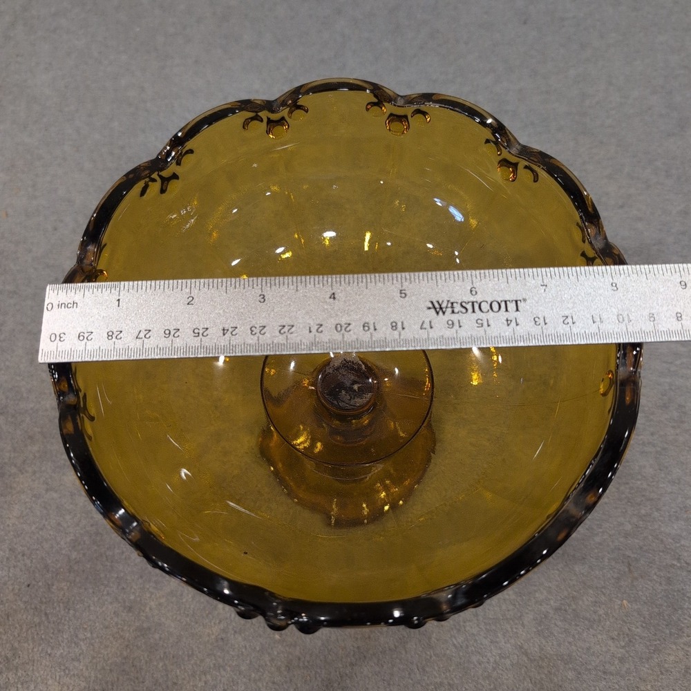 Indiana Glass‎ Amber Teardrop Garland Pedestal Compote Scalloped Candy Dish - Picture 5 of 8